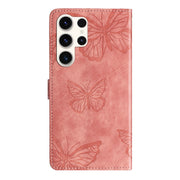 For Samsung Galaxy S25 Ultra 5G Skin-feel Embossed Butterfly Leather Phone Case(Pink)