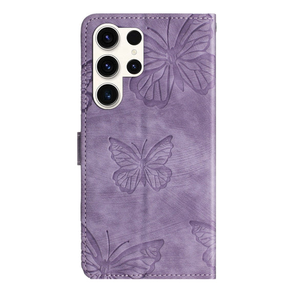 For Samsung Galaxy S25 Ultra 5G Skin-feel Embossed Butterfly Leather Phone Case(Purple)