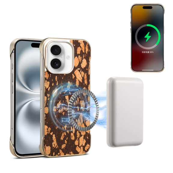 For iPhone 16 Denior A18 WoodenPaint MagSafe Phone Case(Brown)
