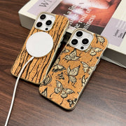 For iPhone 16 Plus Denior A18 WoodenPaint MagSafe Phone Case(Butterflies)