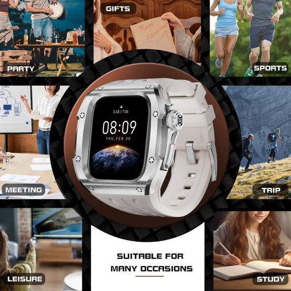 For Apple Watch Series 10 46mm RedPepper Armor Metal Case Integrated Silicone Watch Band(Steel White)