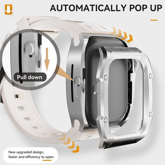For Apple Watch Series 10 46mm RedPepper Armor Metal Case Integrated Silicone Watch Band(Steel White)