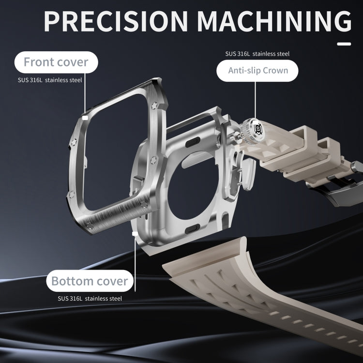 For Apple Watch Series 10 46mm RedPepper Armor Metal Case Integrated Silicone Watch Band(Steel White) - free shipping - PMC Jewellery - Order now!