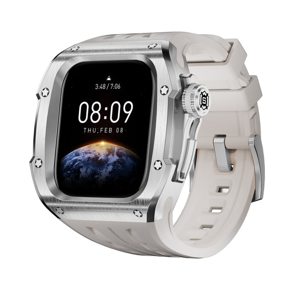 For Apple Watch Series 10 46mm RedPepper Armor Metal Case Integrated Silicone Watch Band(Steel White)