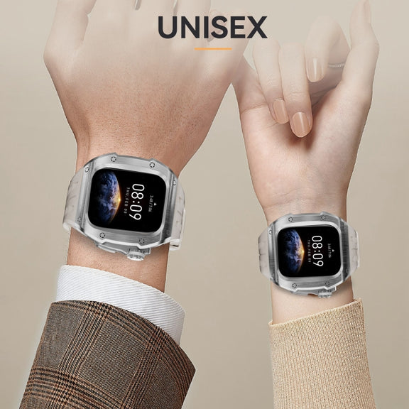 For Apple Watch Series 10 46mm RedPepper Armor Metal Case Integrated Silicone Watch Band(Steel White)