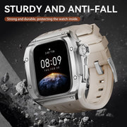 For Apple Watch Series 10 46mm RedPepper Armor Metal Case Integrated Silicone Watch Band(Steel White)