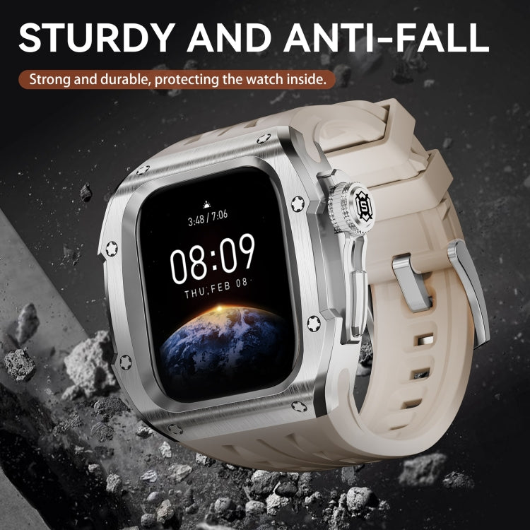 For Apple Watch Series 10 46mm RedPepper Armor Metal Case Integrated Silicone Watch Band(Steel White)