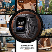 For Apple Watch Series 10 46mm RedPepper Armor Metal Case Integrated Silicone Watch Band(Black)