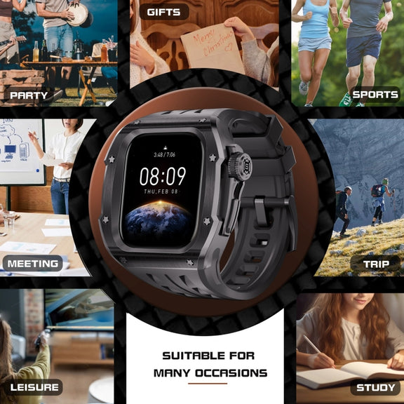 For Apple Watch Series 10 46mm RedPepper Armor Metal Case Integrated Silicone Watch Band(Black)