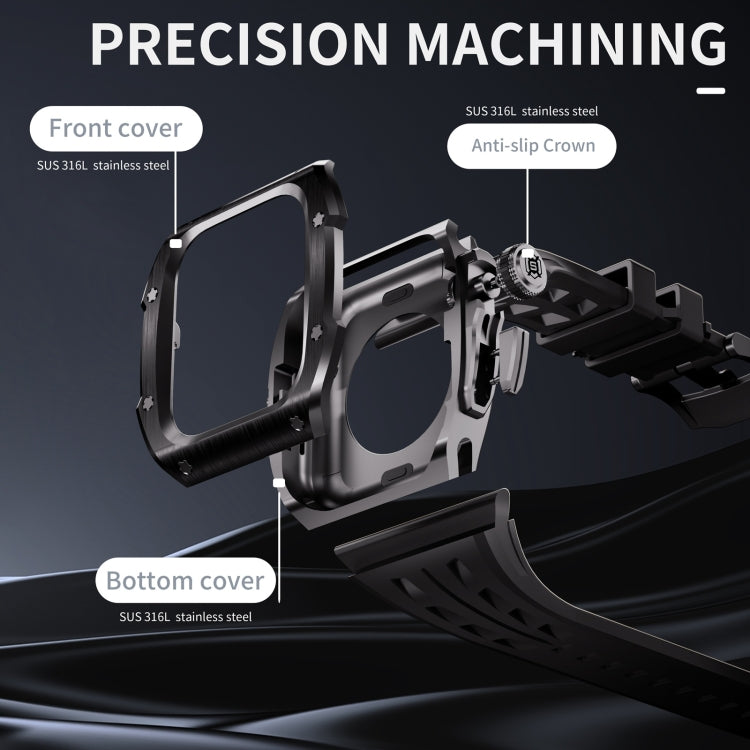 For Apple Watch Series 10 46mm RedPepper Armor Metal Case Integrated Silicone Watch Band(Black) - free shipping - PMC Jewellery - Order now!