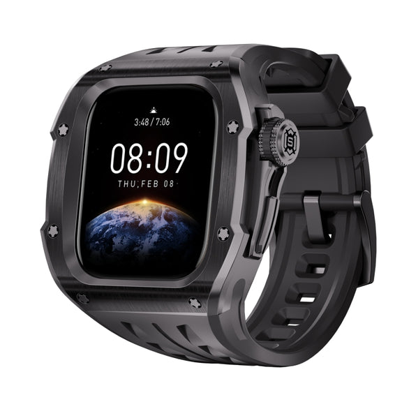 For Apple Watch Series 10 46mm RedPepper Armor Metal Case Integrated Silicone Watch Band(Black)