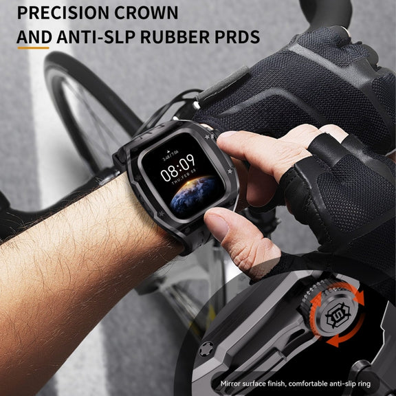 For Apple Watch Series 10 46mm RedPepper Armor Metal Case Integrated Silicone Watch Band(Black)
