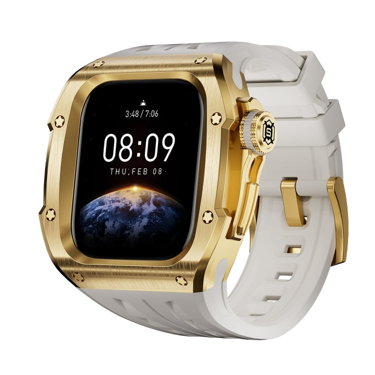 For Apple Watch Series 10 46mm RedPepper Armor Metal Case Integrated Silicone Watch Band(Gold White) - free shipping - PMC Jewellery - Order now!