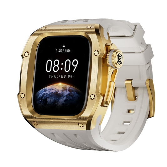 For Apple Watch Series 10 46mm RedPepper Armor Metal Case Integrated Silicone Watch Band(Gold White) - free shipping - PMC Jewellery - Order now!