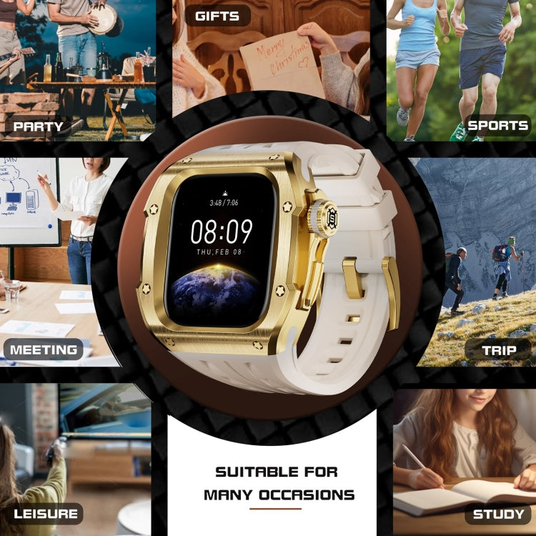 For Apple Watch Series 10 46mm RedPepper Armor Metal Case Integrated Silicone Watch Band(Gold White)