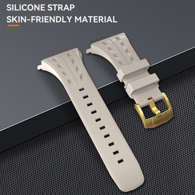 For Apple Watch Series 10 46mm RedPepper Armor Metal Case Integrated Silicone Watch Band(Gold White)