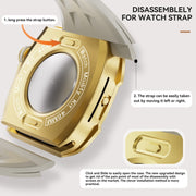 For Apple Watch Series 10 46mm RedPepper Armor Metal Case Integrated Silicone Watch Band(Gold White)