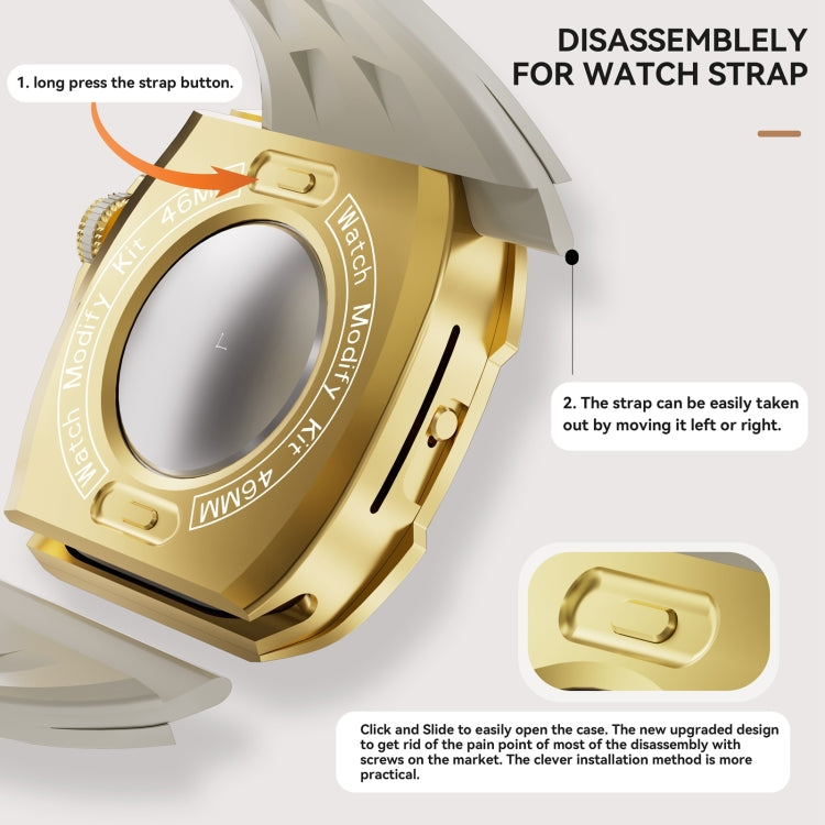 For Apple Watch Series 10 46mm RedPepper Armor Metal Case Integrated Silicone Watch Band(Gold White)