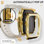 For Apple Watch Series 10 46mm RedPepper Armor Metal Case Integrated Silicone Watch Band(Gold White)