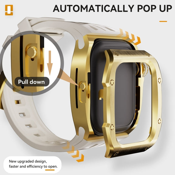 For Apple Watch Series 10 46mm RedPepper Armor Metal Case Integrated Silicone Watch Band(Gold White)