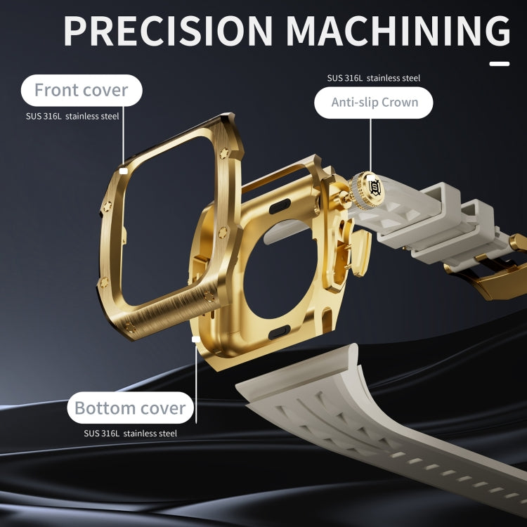 For Apple Watch Series 10 46mm RedPepper Armor Metal Case Integrated Silicone Watch Band(Gold White)