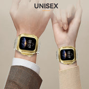 For Apple Watch Series 10 46mm RedPepper Armor Metal Case Integrated Silicone Watch Band(Gold White)