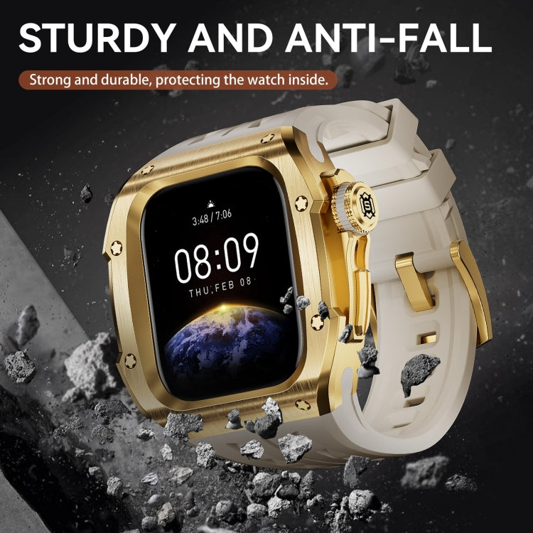 For Apple Watch Series 10 46mm RedPepper Armor Metal Case Integrated Silicone Watch Band(Gold White)