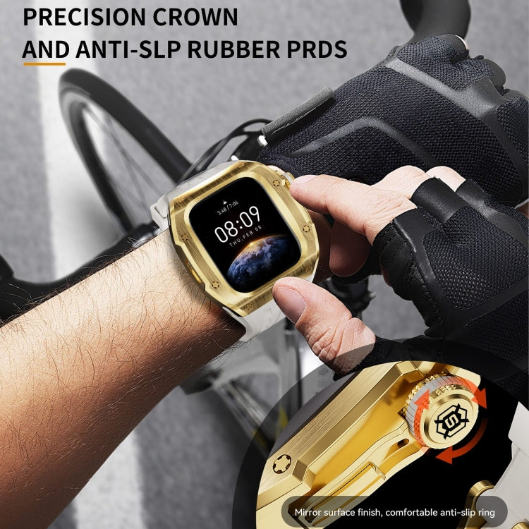 For Apple Watch Series 10 46mm RedPepper Armor Metal Case Integrated Silicone Watch Band(Gold White) - free shipping - PMC Jewellery - Order now!