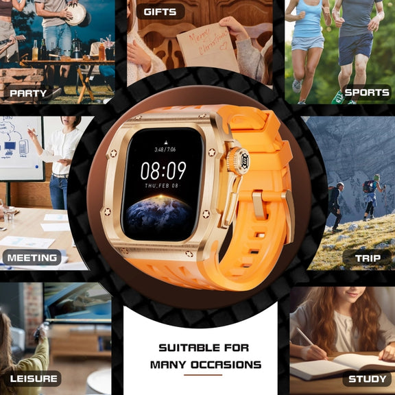 For Apple Watch Series 10 46mm RedPepper Armor Metal Case Integrated Silicone Watch Band(Rose Gold Orange)