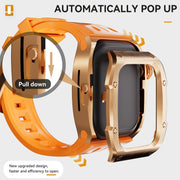 For Apple Watch Series 10 46mm RedPepper Armor Metal Case Integrated Silicone Watch Band(Rose Gold Orange)