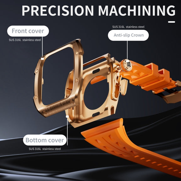 For Apple Watch Series 10 46mm RedPepper Armor Metal Case Integrated Silicone Watch Band(Rose Gold Orange)