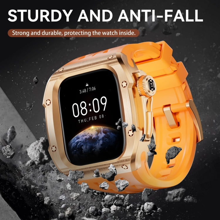 For Apple Watch Series 10 46mm RedPepper Armor Metal Case Integrated Silicone Watch Band(Rose Gold Orange)