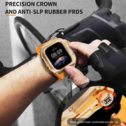 For Apple Watch Series 10 46mm RedPepper Armor Metal Case Integrated Silicone Watch Band(Rose Gold Orange)