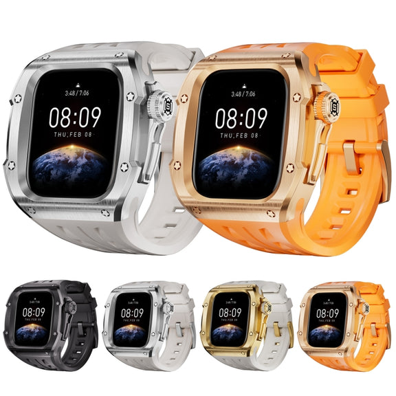 For Apple Watch Series 10 46mm RedPepper Armor Metal Case Integrated Silicone Watch Band(Steel White)
