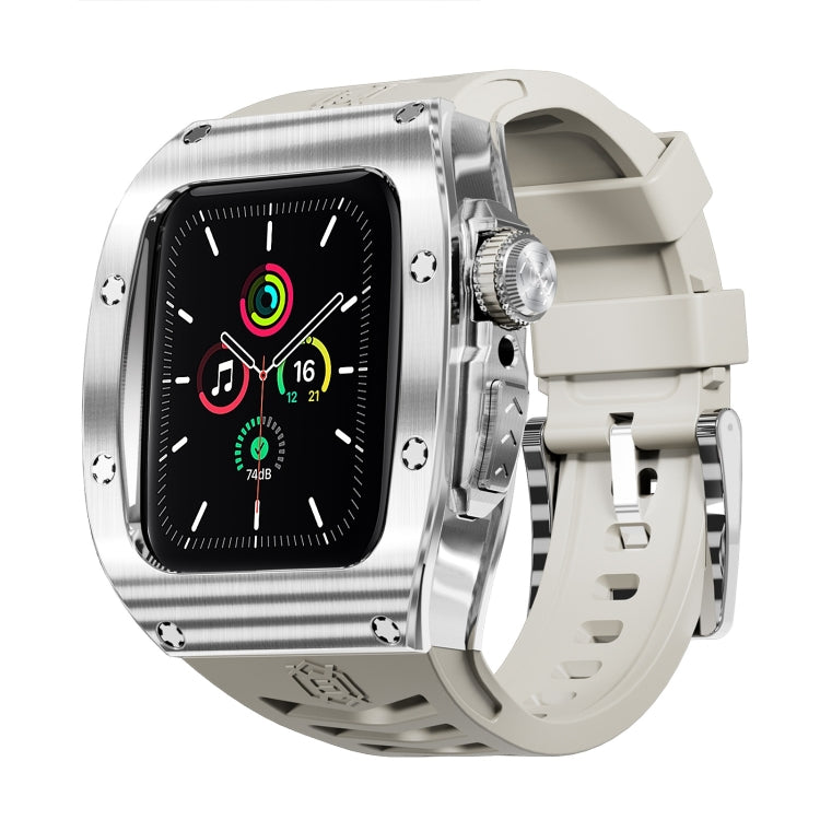 For Apple Watch 44mm / 45mm RedPepper Armor Metal Case Integrated Silicone Watch Band(Sliver White) - free shipping - PMC Jewellery - Order now!