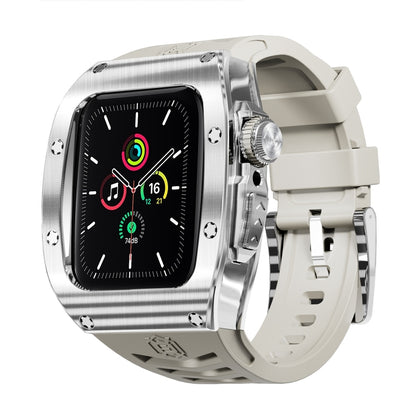 For Apple Watch 44mm / 45mm RedPepper Armor Metal Case Integrated Silicone Watch Band(Sliver White) - free shipping - PMC Jewellery - Order now!
