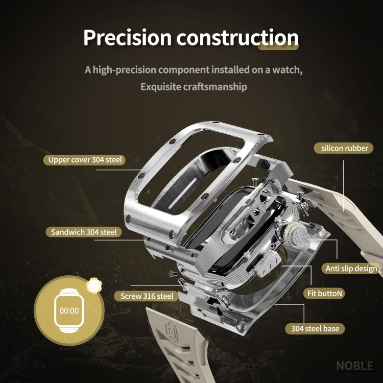 For Apple Watch 44mm / 45mm RedPepper Armor Metal Case Integrated Silicone Watch Band(Sliver White)