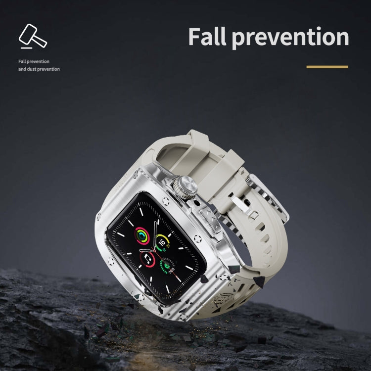 For Apple Watch 44mm / 45mm RedPepper Armor Metal Case Integrated Silicone Watch Band(Sliver White)