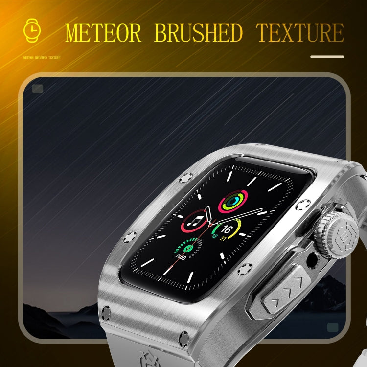 For Apple Watch 44mm / 45mm RedPepper Armor Metal Case Integrated Silicone Watch Band(Sliver White) - free shipping - PMC Jewellery - Order now!
