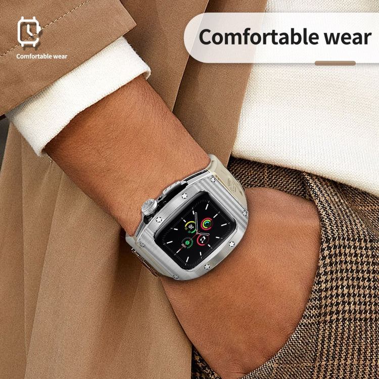 For Apple Watch 44mm / 45mm RedPepper Armor Metal Case Integrated Silicone Watch Band(Sliver White) - free shipping - PMC Jewellery - Order now!