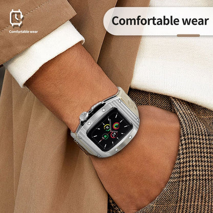 For Apple Watch 44mm / 45mm RedPepper Armor Metal Case Integrated Silicone Watch Band(Sliver White) - free shipping - PMC Jewellery - Order now!