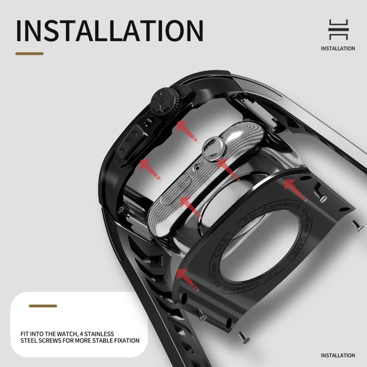 For Apple Watch 44mm / 45mm RedPepper Armor Metal Case Integrated Silicone Watch Band(Black) - free shipping - PMC Jewellery - Order now!
