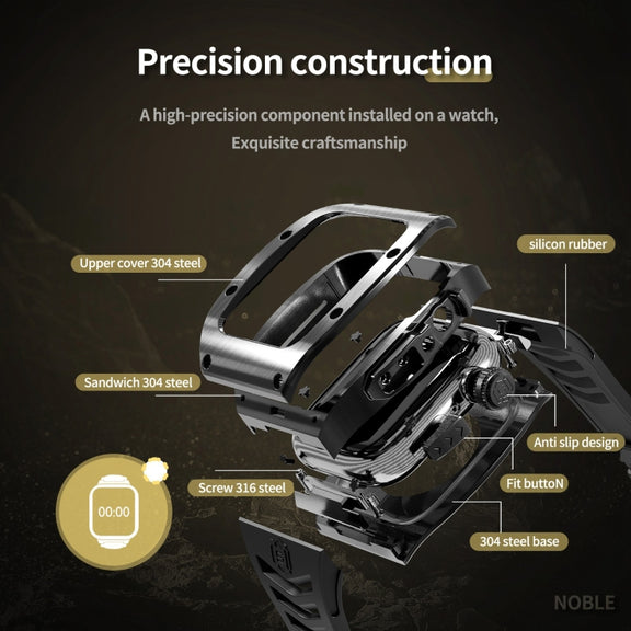 For Apple Watch 44mm / 45mm RedPepper Armor Metal Case Integrated Silicone Watch Band(Black)