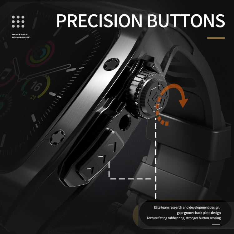 For Apple Watch 44mm / 45mm RedPepper Armor Metal Case Integrated Silicone Watch Band(Black)