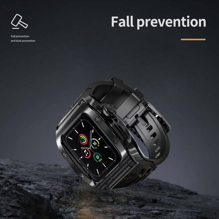 For Apple Watch 44mm / 45mm RedPepper Armor Metal Case Integrated Silicone Watch Band(Black)