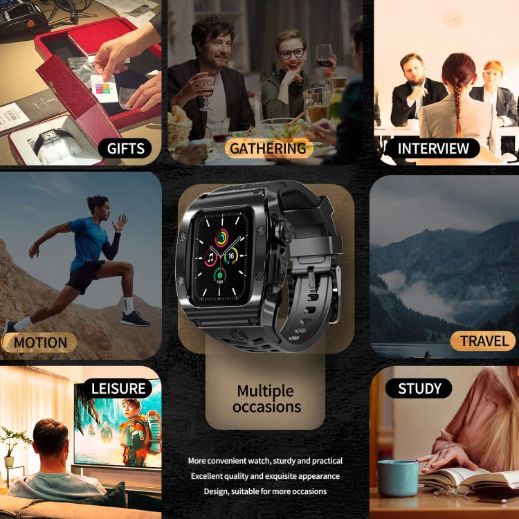 For Apple Watch 44mm / 45mm RedPepper Armor Metal Case Integrated Silicone Watch Band(Black) - free shipping - PMC Jewellery - Order now!