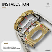 For Apple Watch 44mm / 45mm RedPepper Armor Metal Case Integrated Silicone Watch Band(Gold White)