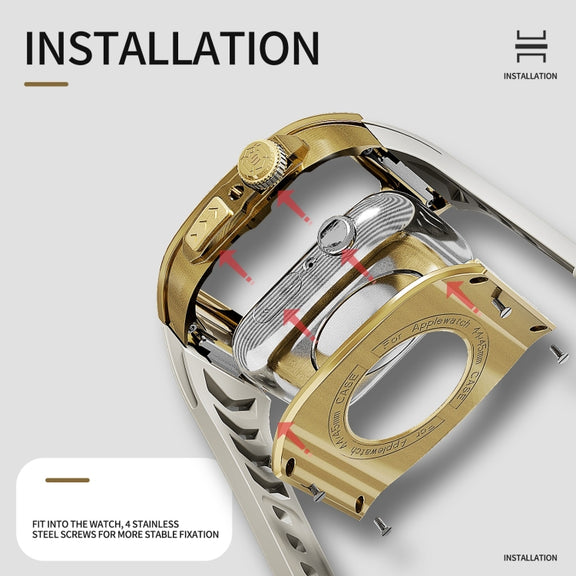 For Apple Watch 44mm / 45mm RedPepper Armor Metal Case Integrated Silicone Watch Band(Gold White)