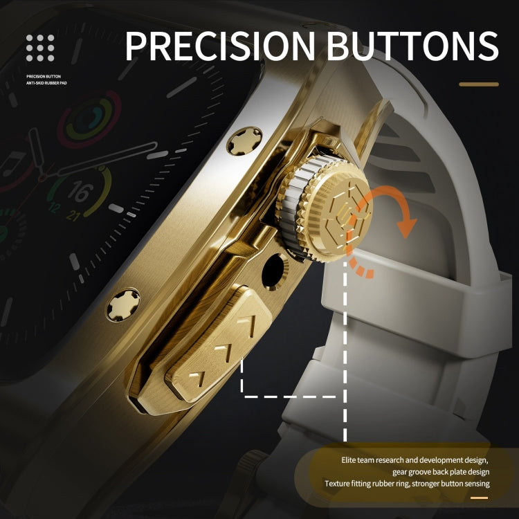 For Apple Watch 44mm / 45mm RedPepper Armor Metal Case Integrated Silicone Watch Band(Gold White)