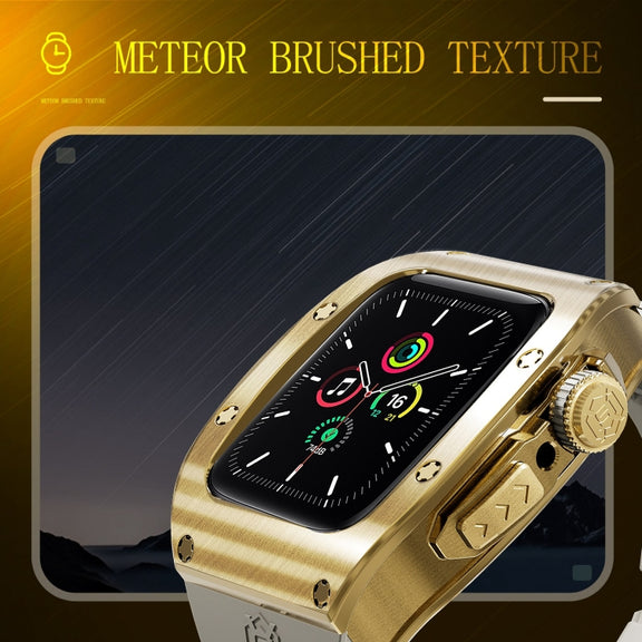 For Apple Watch 44mm / 45mm RedPepper Armor Metal Case Integrated Silicone Watch Band(Gold White)